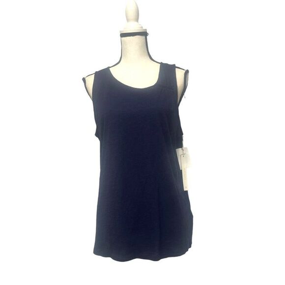 Caslon Flowy Asymmetric Neck Knit Tank In Navy Peacoat, Sz. L - Picture 3 of 13
